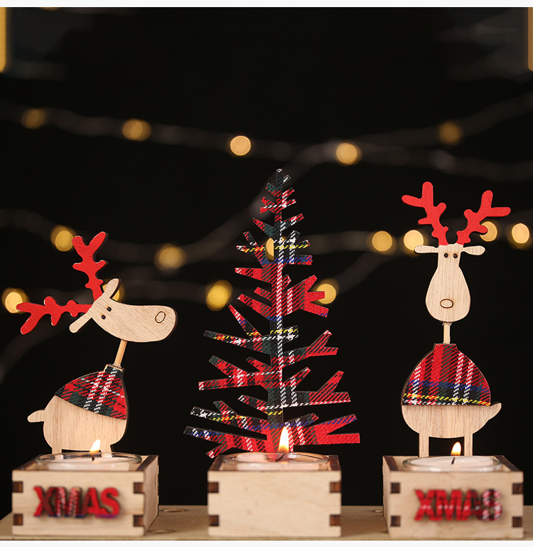 聖誕木質蠟燭台 聖誕布置必備裝飾 創意麋鹿聖誕樹蠟燭台6