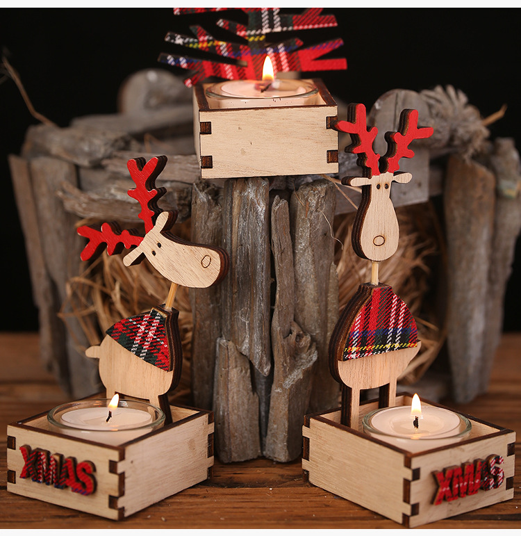 聖誕木質蠟燭台 聖誕布置必備裝飾 創意麋鹿聖誕樹蠟燭台7