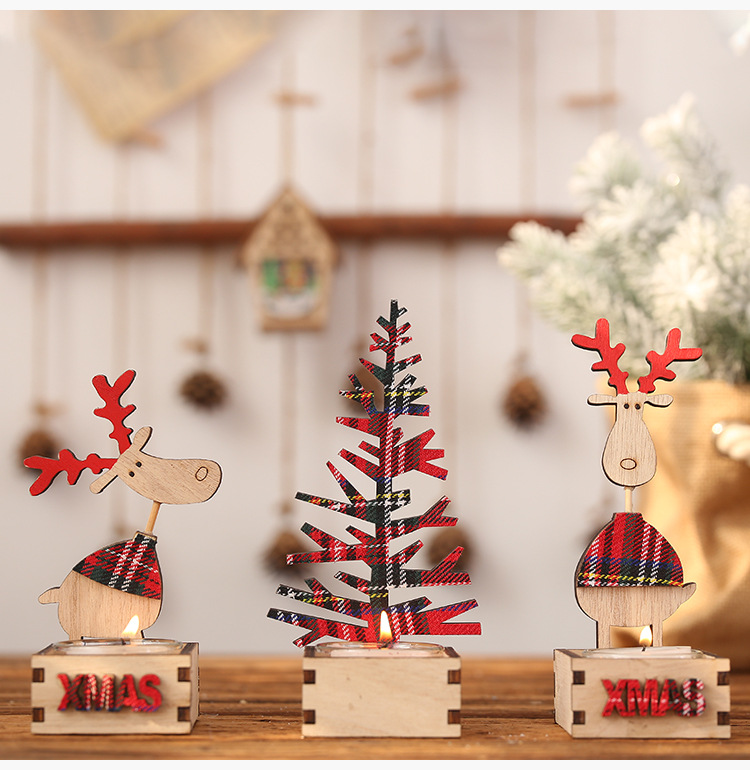 聖誕木質蠟燭台 聖誕布置必備裝飾 創意麋鹿聖誕樹蠟燭台8