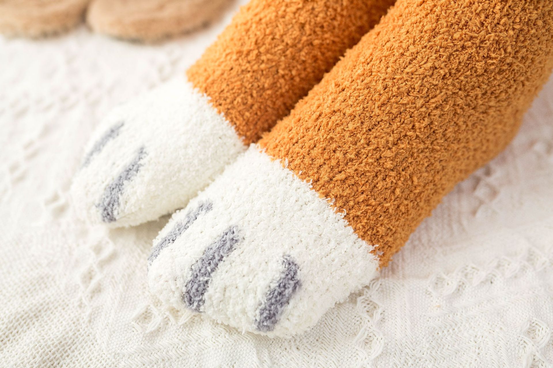 珊瑚絨貓爪中筒襪 可愛保暖冬季襪子 貓奴必備加厚中筒襪10