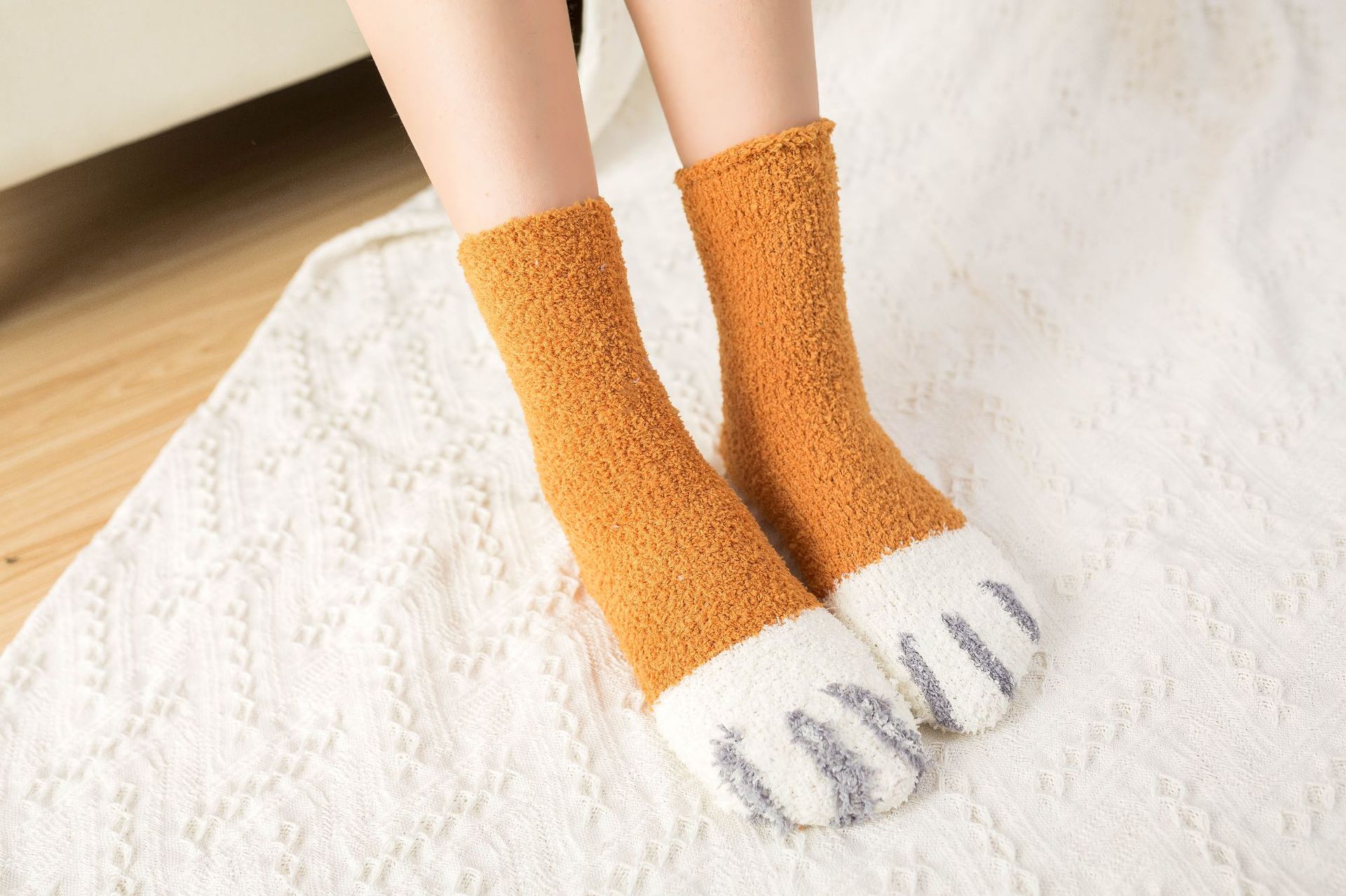 珊瑚絨貓爪中筒襪 可愛保暖冬季襪子 貓奴必備加厚中筒襪14