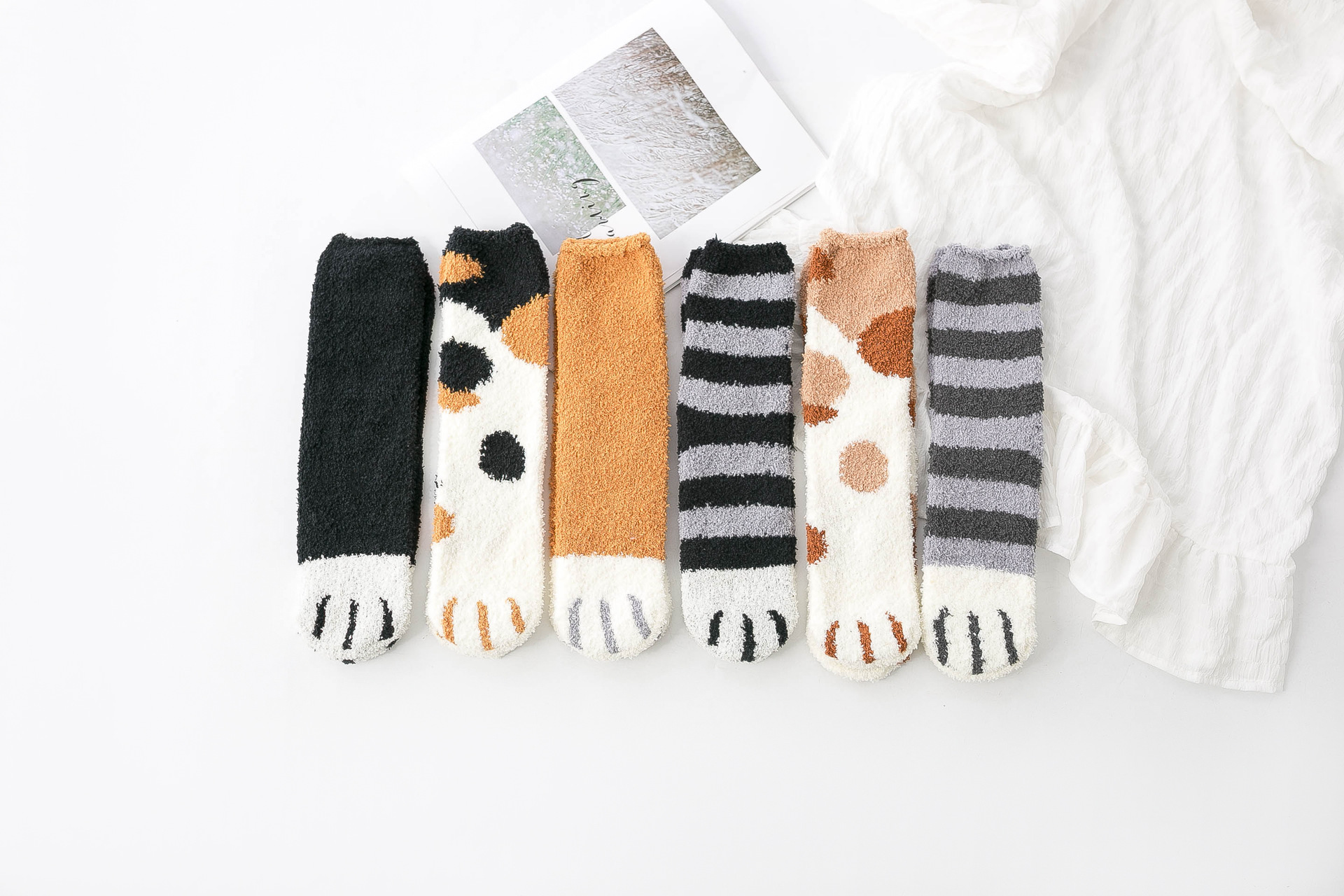 珊瑚絨貓爪中筒襪 可愛保暖冬季襪子 貓奴必備加厚中筒襪15