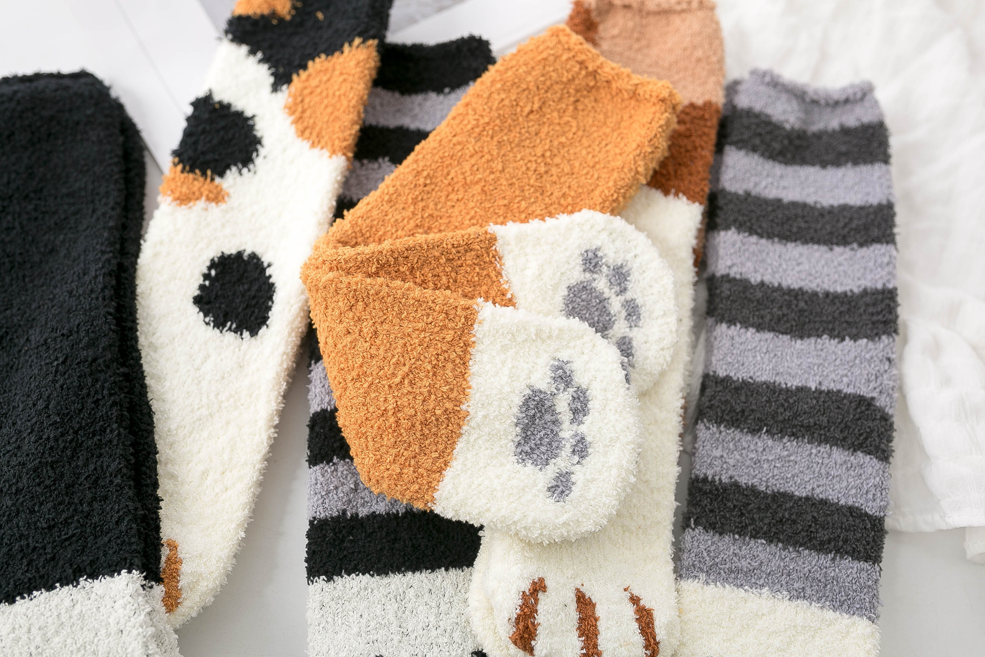 珊瑚絨貓爪中筒襪 可愛保暖冬季襪子 貓奴必備加厚中筒襪18