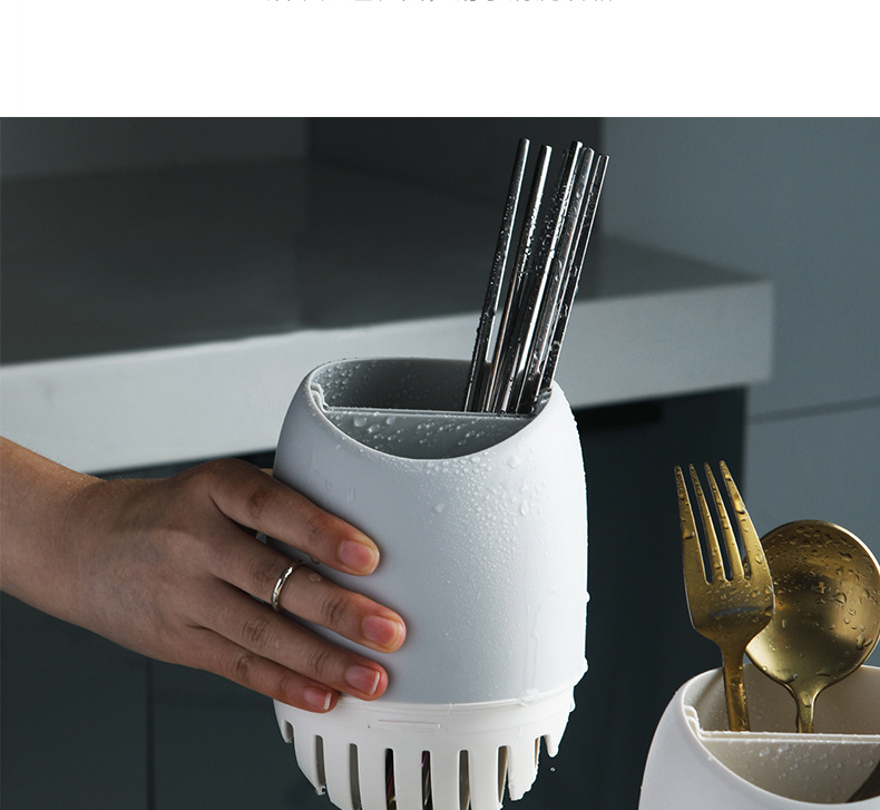 簡約矽藻土雙格筷筒 創意廚房餐具瀝水收納架 湯匙筷子叉子瀝水置物架 筷籠11