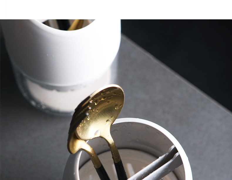 簡約矽藻土雙格筷筒 創意廚房餐具瀝水收納架 湯匙筷子叉子瀝水置物架 筷籠13