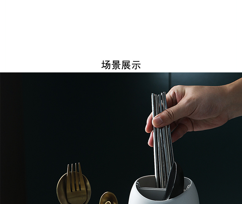 簡約矽藻土雙格筷筒 創意廚房餐具瀝水收納架 湯匙筷子叉子瀝水置物架 筷籠6