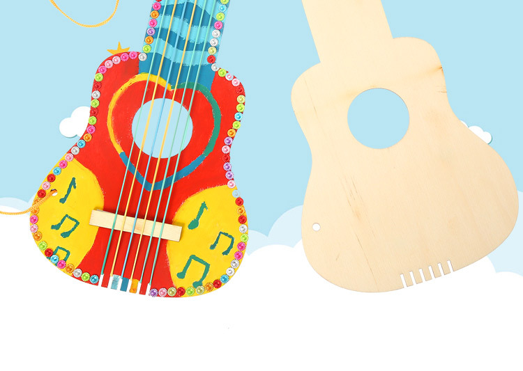 DIY木質塗鴉吉他 創意材料包 吉他造型玩具 手工木製吉他14