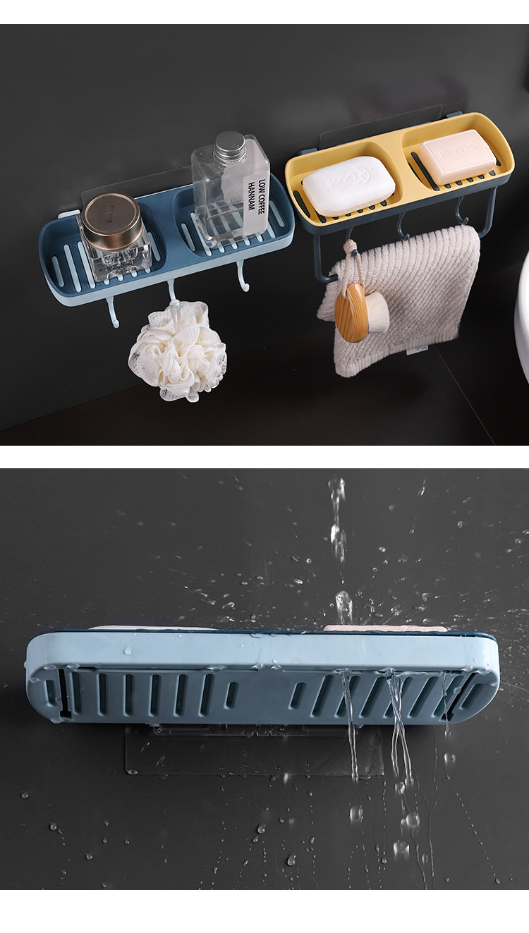浴室必備雙格置物盒 壁掛式雙格肥皂盒 多功能置物架 創意多功能瀝水架4