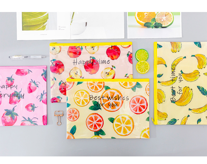小清新水果網格拉鏈袋 創意印花水果文件袋 多尺寸水果文件袋 辦公必備14