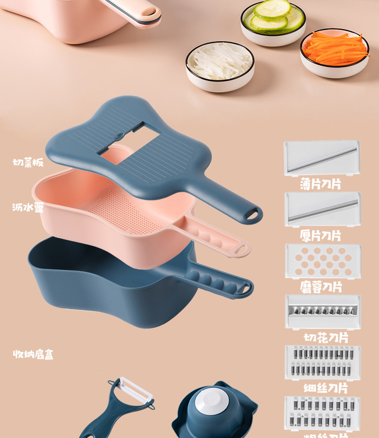 烏克麗麗造型切菜器 創意廚房多功能切菜神器 刨絲切片器 洗菜籃1