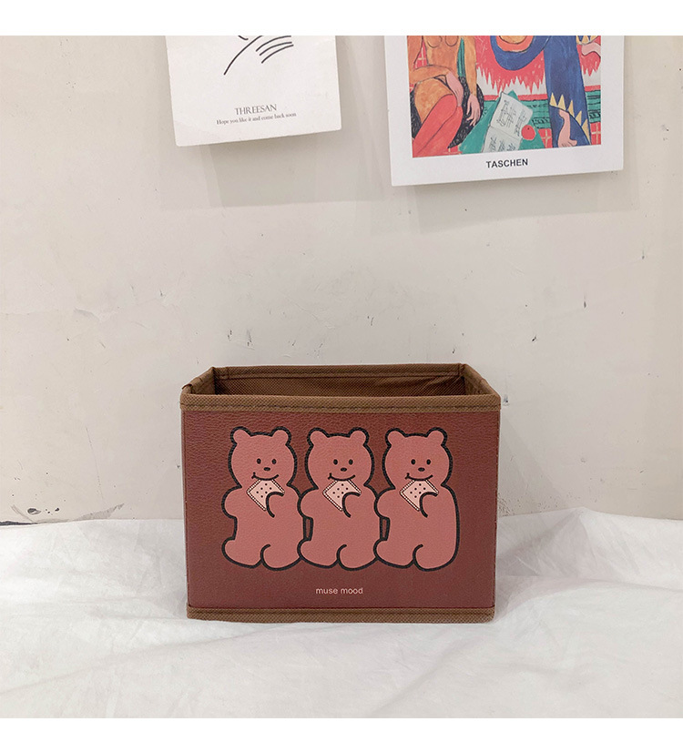 可愛折疊收納盒 簡約桌面雲朵笑臉小熊置物盒 創意多功能收納盒9