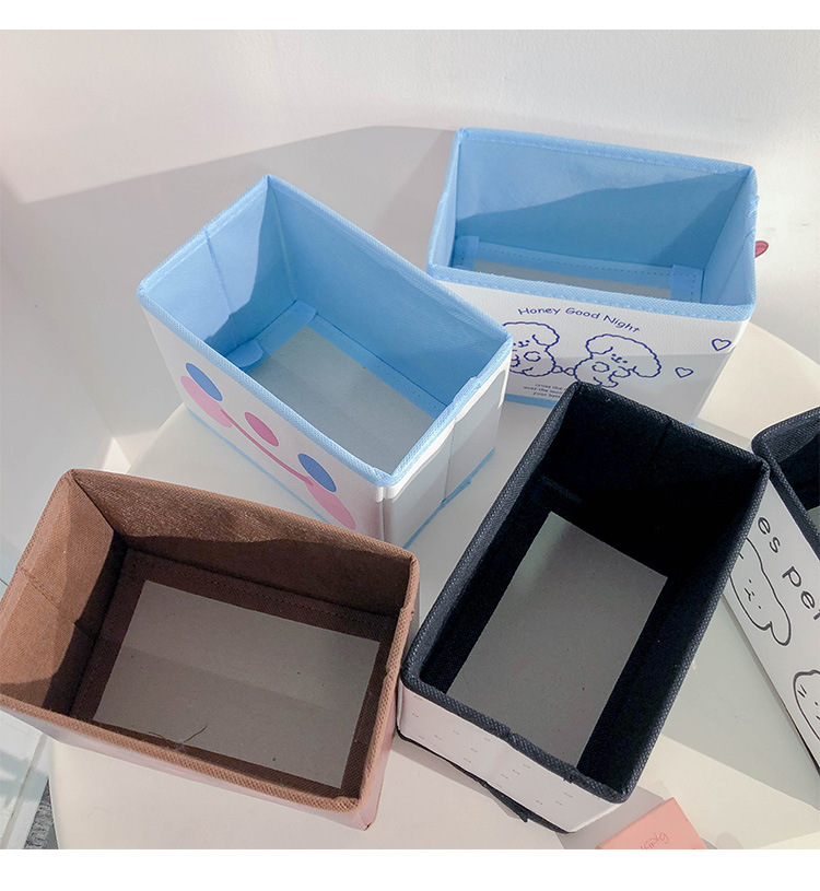 可愛折疊收納盒 簡約桌面雲朵笑臉小熊置物盒 創意多功能收納盒3