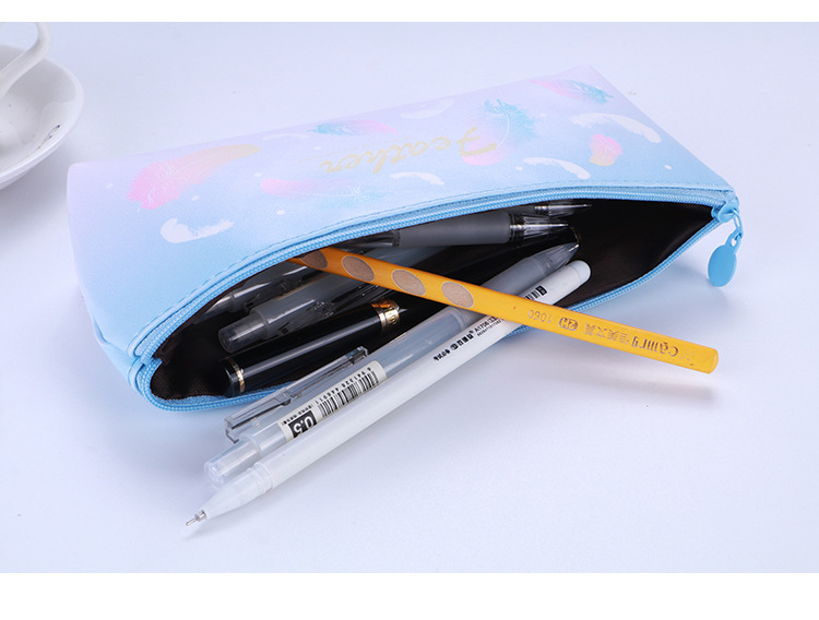 小清新羽毛筆袋 簡約皮質大容量文具收納袋 鉛筆盒 文具盒8