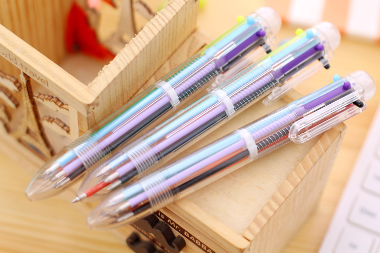 6色按壓圓珠筆 創意多色透明原子筆 簡約多色隨身原子筆9