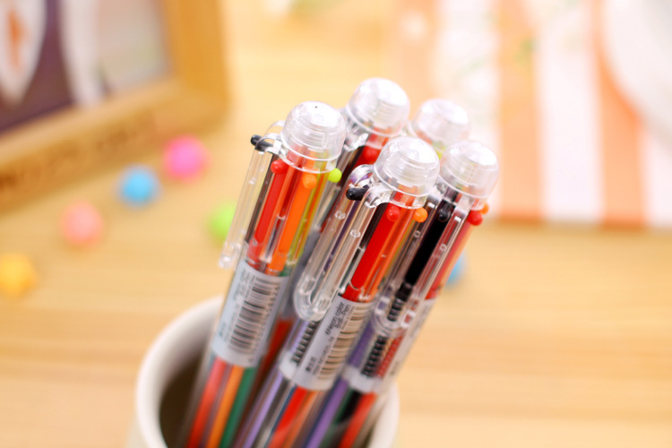 6色按壓圓珠筆 創意多色透明原子筆 簡約多色隨身原子筆2
