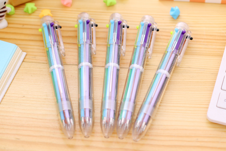 6色按壓圓珠筆 創意多色透明原子筆 簡約多色隨身原子筆3