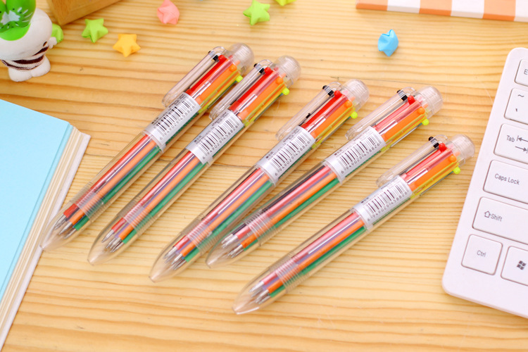 6色按壓圓珠筆 創意多色透明原子筆 簡約多色隨身原子筆4