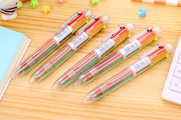 6色按壓圓珠筆 創意多色透明原子筆 簡約多色隨身原子筆5