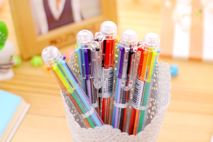 6色按壓圓珠筆 創意多色透明原子筆 簡約多色隨身原子筆8