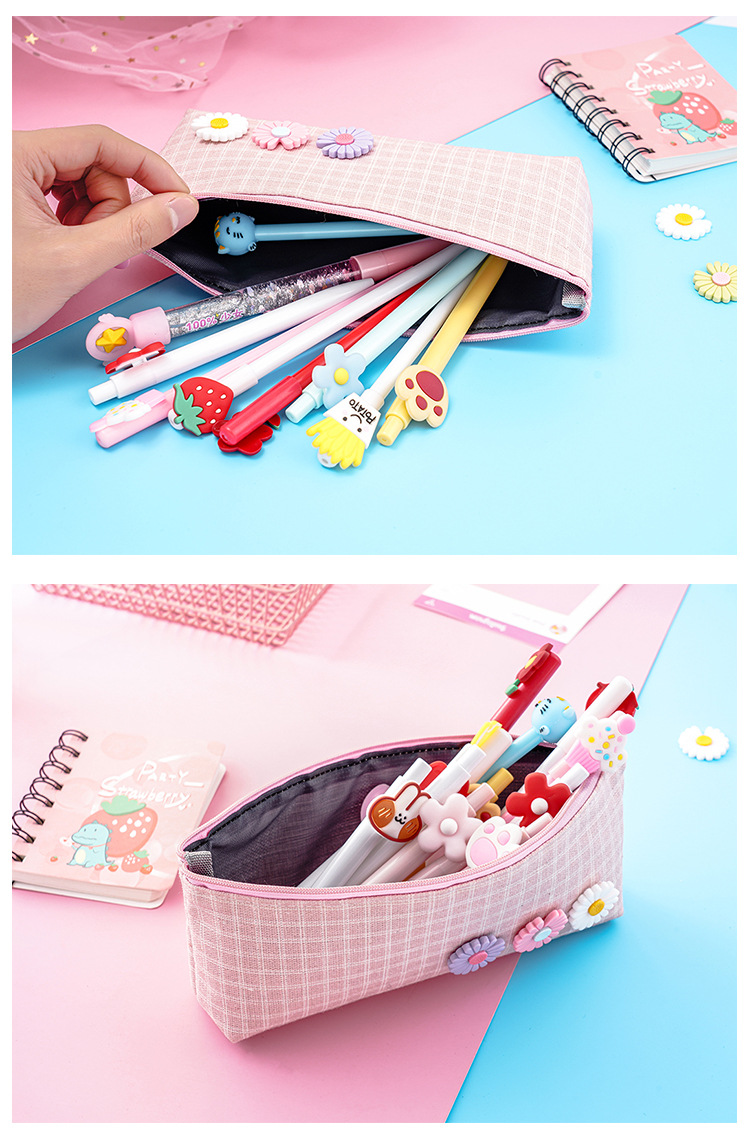 小雛菊帆布筆袋 簡約大容量帆布文具袋 多功能小清新文具收納袋 鉛筆盒5