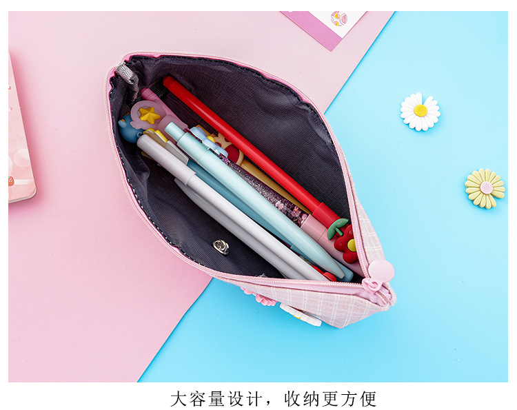 小雛菊帆布筆袋 簡約大容量帆布文具袋 多功能小清新文具收納袋 鉛筆盒8
