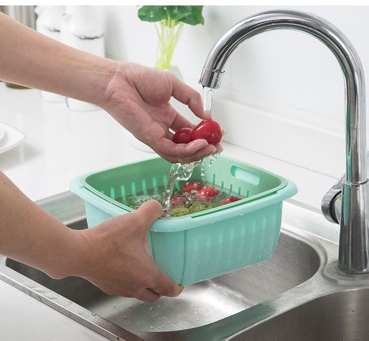雙層瀝水保鮮盒 雙色廚房瀝水保鮮盒 塑膠洗菜籃 多用途瀝水保鮮盒11