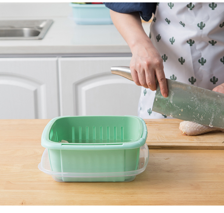 雙層瀝水保鮮盒 雙色廚房瀝水保鮮盒 塑膠洗菜籃 多用途瀝水保鮮盒13