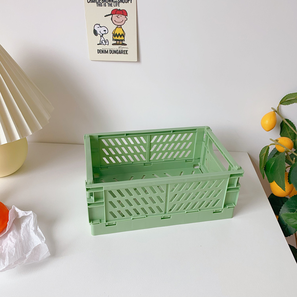 桌面摺疊置物籃 可折疊塑膠桌面收納籃 創意文具保養品收納籃9