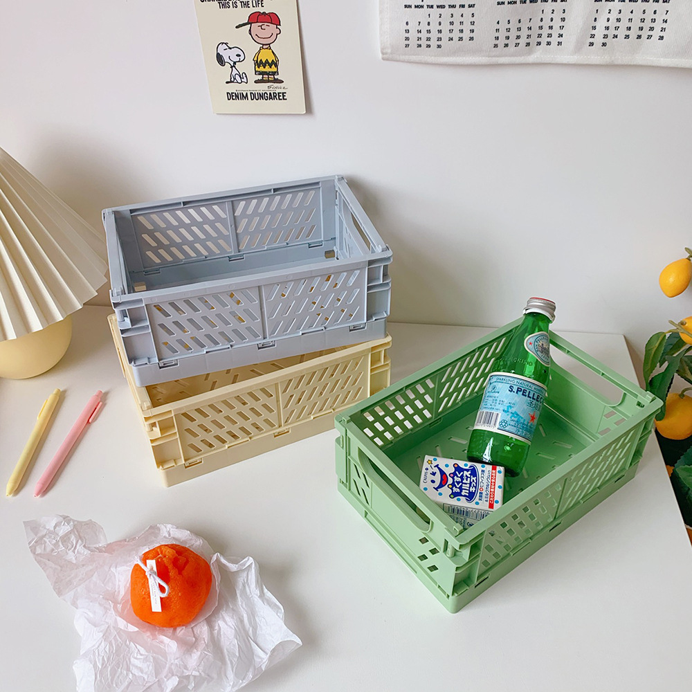 桌面摺疊置物籃 可折疊塑膠桌面收納籃 創意文具保養品收納籃3