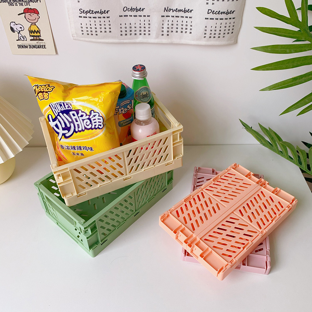 桌面摺疊置物籃 可折疊塑膠桌面收納籃 創意文具保養品收納籃4