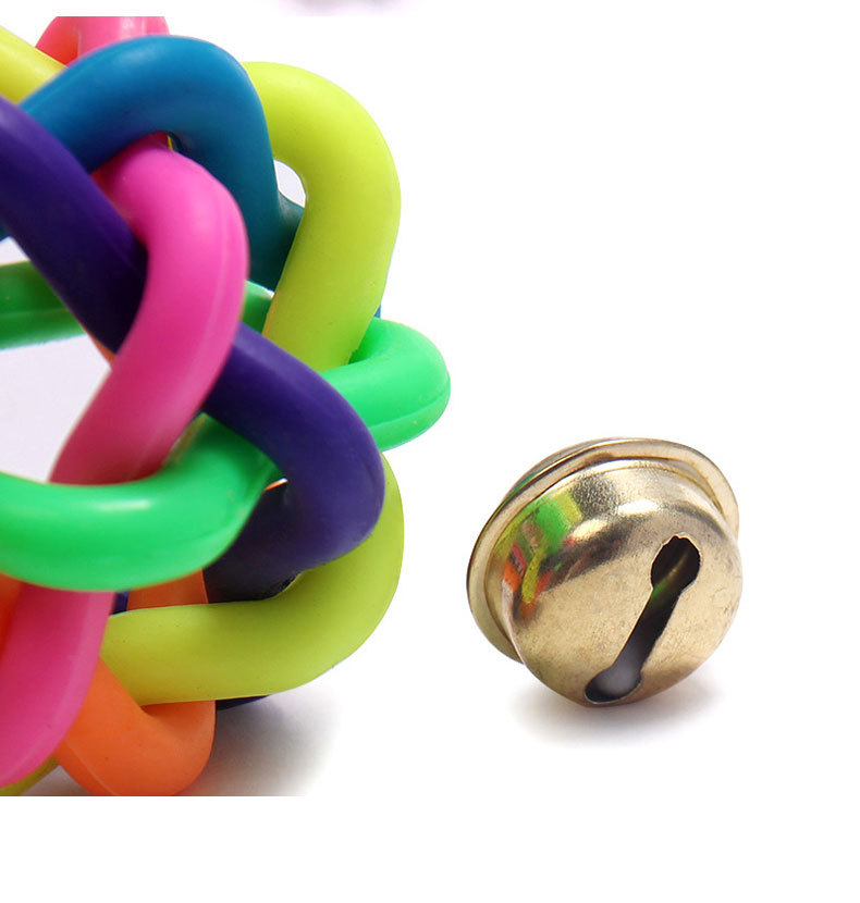 寵物七彩鈴鐺球 創意造型彩虹編織球玩具 七彩造型球橡膠玩具7