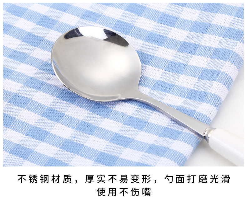 不鏽鋼長柄湯匙 陶瓷手柄可愛圖案湯匙 可愛動物不鏽鋼餐具 小湯匙12