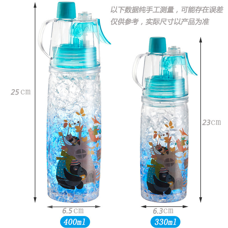 創意噴霧戶外水壺 夏日必備碎冰杯 創意戶外運動水壺 可愛印花冷水壺9