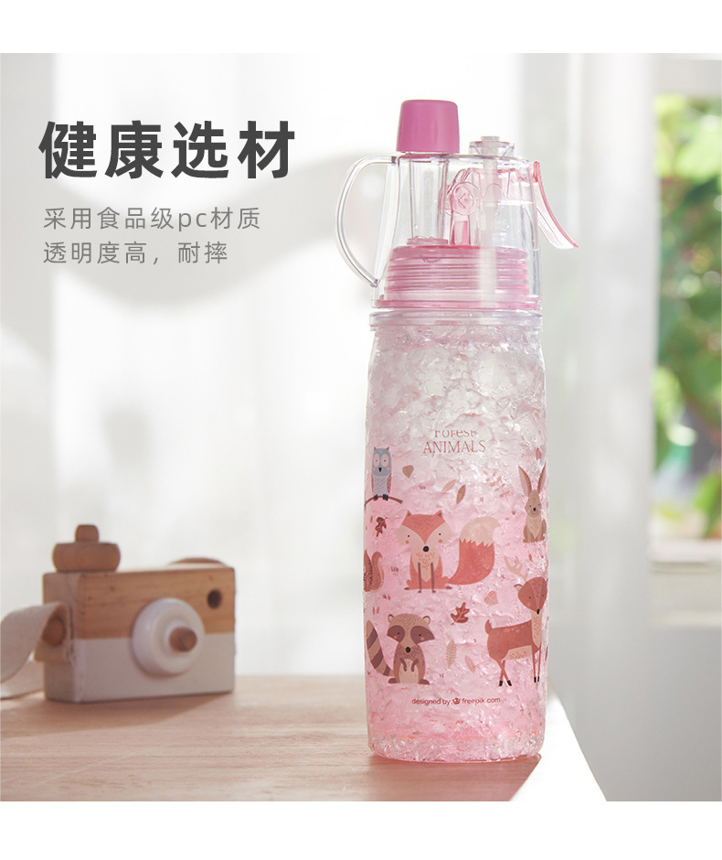 創意噴霧戶外水壺 夏日必備碎冰杯 創意戶外運動水壺 可愛印花冷水壺4