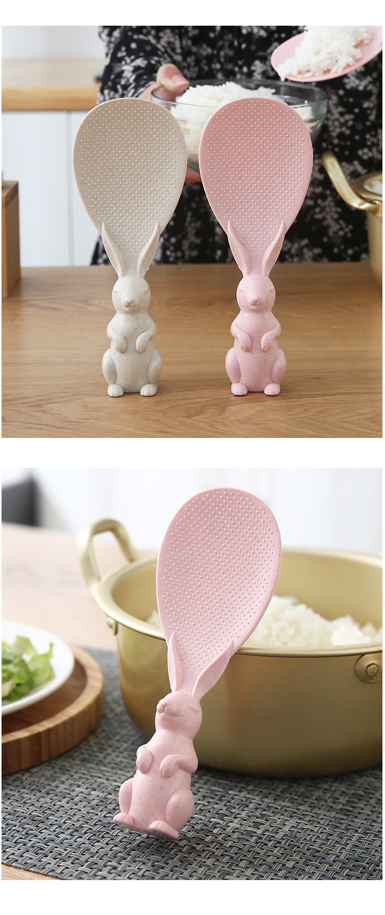 可愛兔子站立式飯匙 小麥秸稈兔子造型飯匙 創意立體兔子造型飯匙3