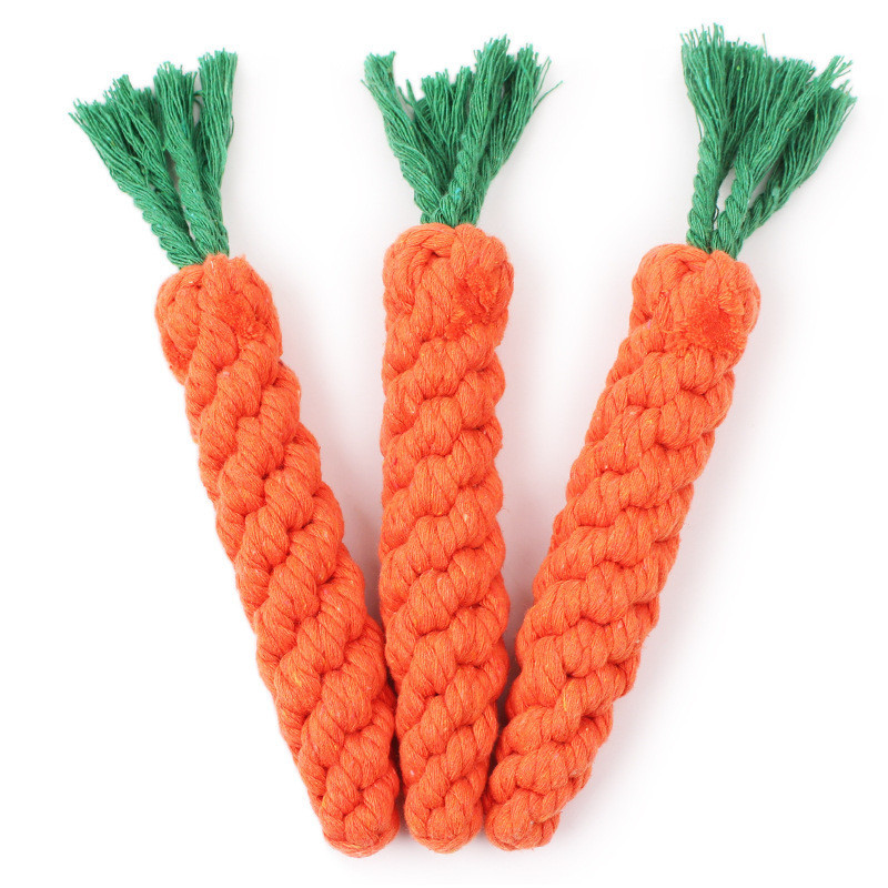 手工編織胡蘿蔔造型磨牙玩具 創意狗狗棉繩玩具 寵物潔牙磨牙玩具3
