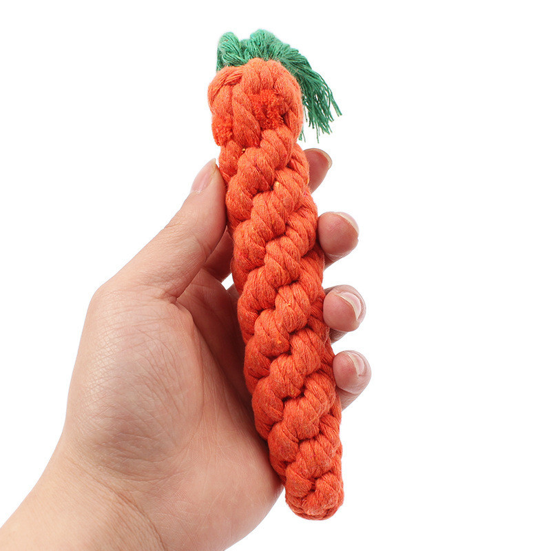 手工編織胡蘿蔔造型磨牙玩具 創意狗狗棉繩玩具 寵物潔牙磨牙玩具5
