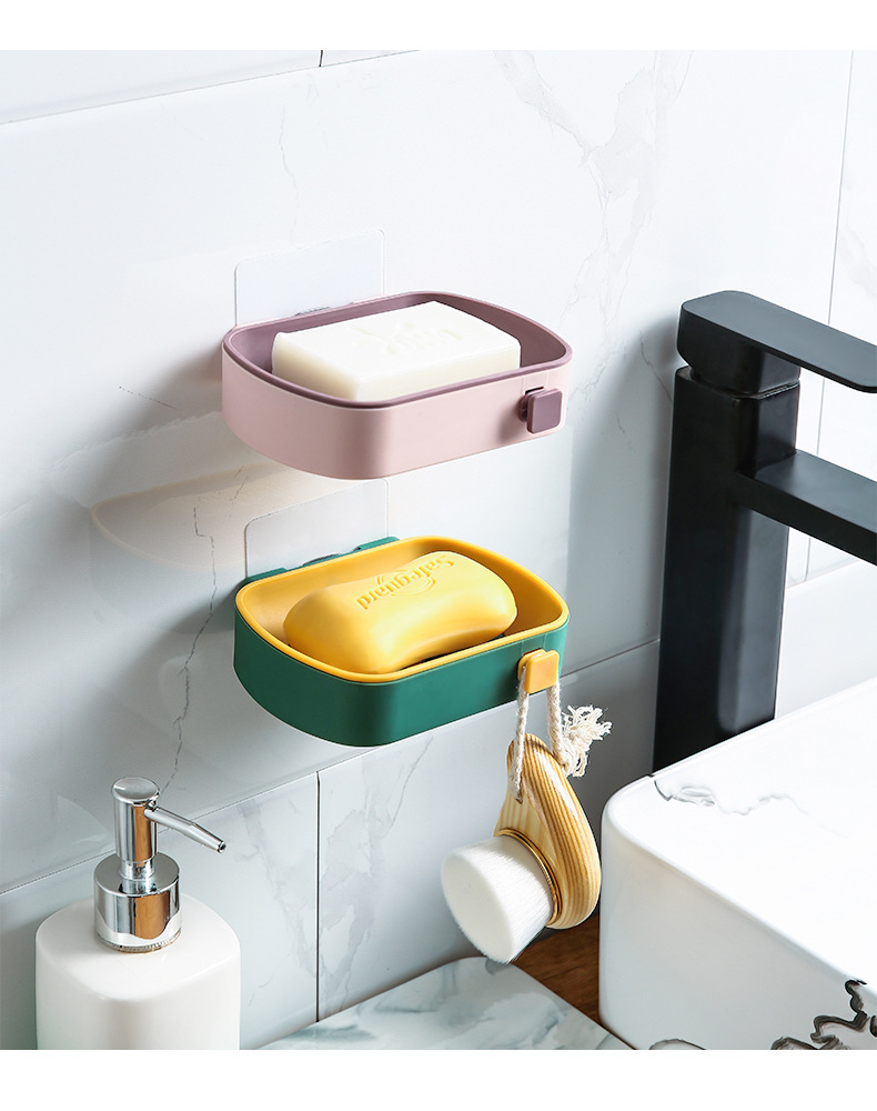 簡約雙色壁掛式肥皂盒 創意雙層瀝水肥皂架 浴室必備香皂盒 置物架11