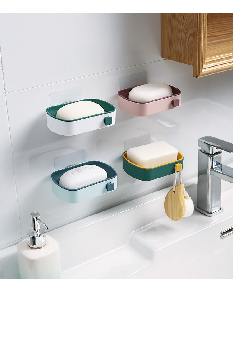 簡約雙色壁掛式肥皂盒 創意雙層瀝水肥皂架 浴室必備香皂盒 置物架12
