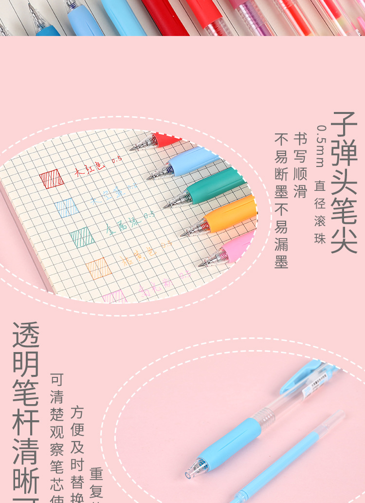 小清新按壓彩色原子筆組 多色按壓中性筆 盒裝純色中性筆 文具6