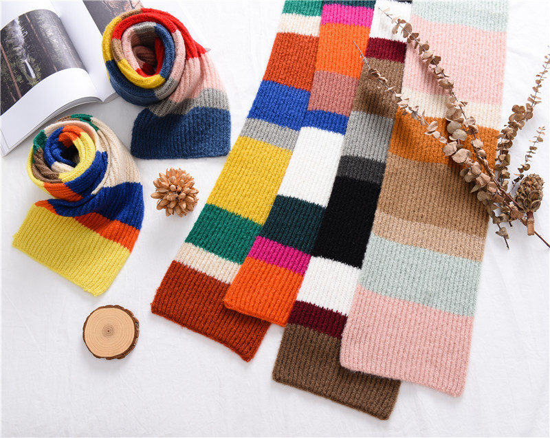拼色針織毛線圍巾 秋冬必備保暖針織圍巾 可愛兒童撞色圍巾0