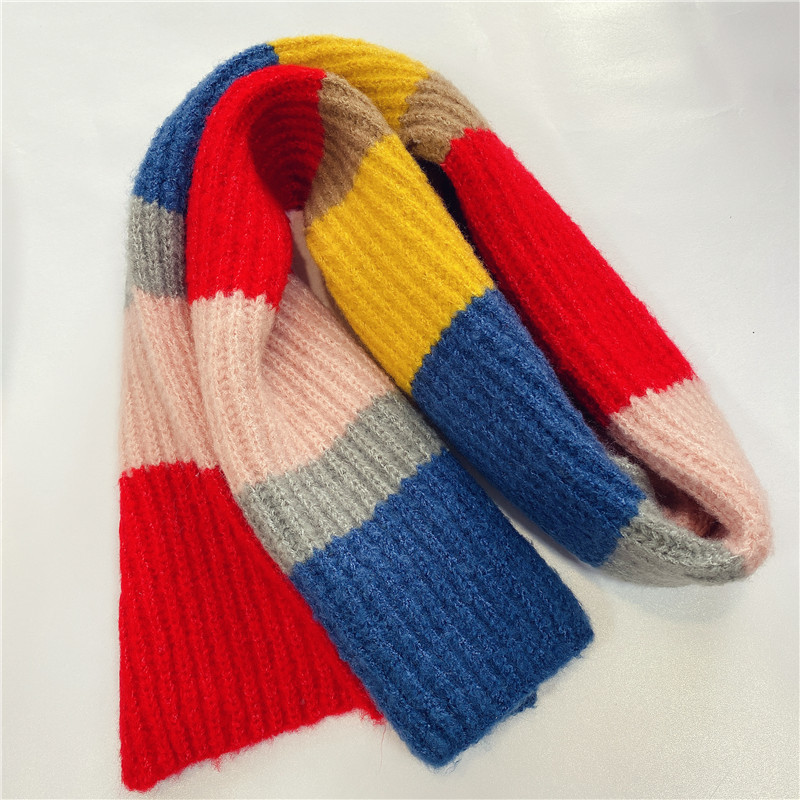 拼色針織毛線圍巾 秋冬必備保暖針織圍巾 可愛兒童撞色圍巾22