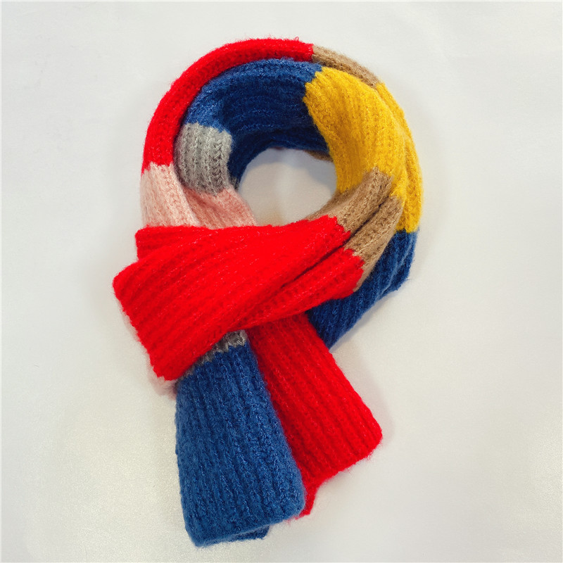 拼色針織毛線圍巾 秋冬必備保暖針織圍巾 可愛兒童撞色圍巾23