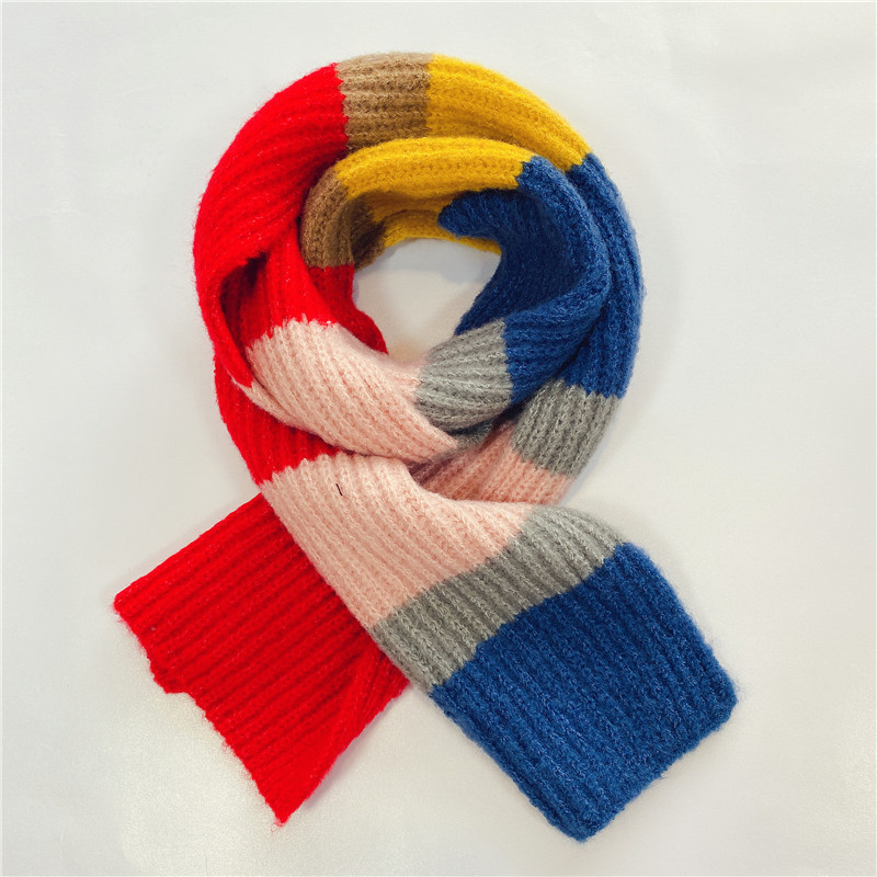 拼色針織毛線圍巾 秋冬必備保暖針織圍巾 可愛兒童撞色圍巾24