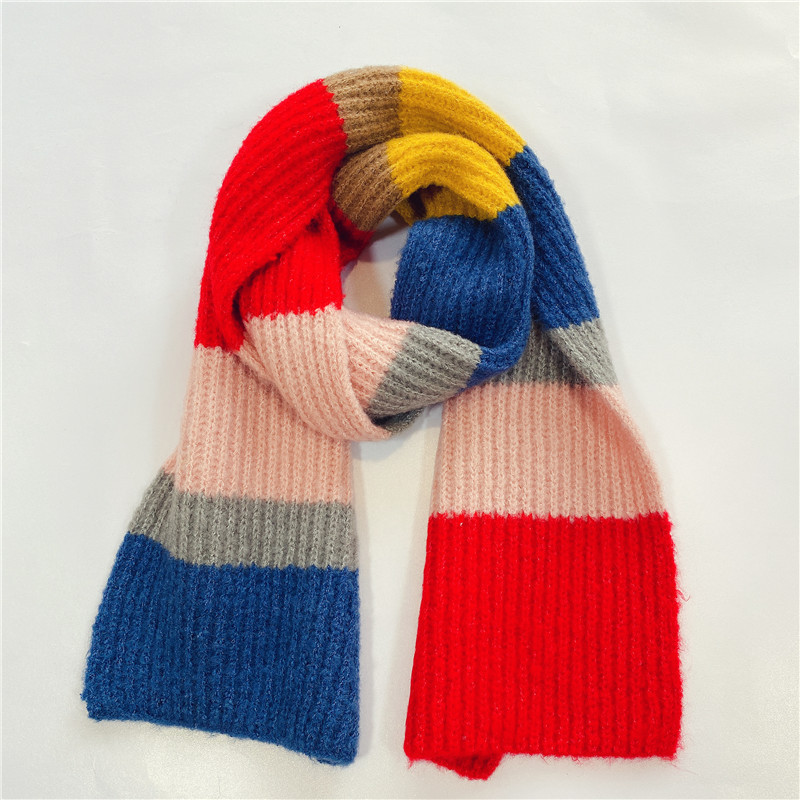 拼色針織毛線圍巾 秋冬必備保暖針織圍巾 可愛兒童撞色圍巾25