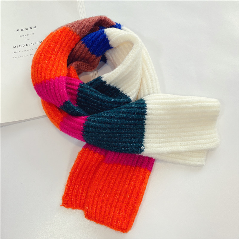 拼色針織毛線圍巾 秋冬必備保暖針織圍巾 可愛兒童撞色圍巾26