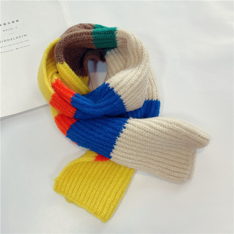 拼色針織毛線圍巾 秋冬必備保暖針織圍巾 可愛兒童撞色圍巾30
