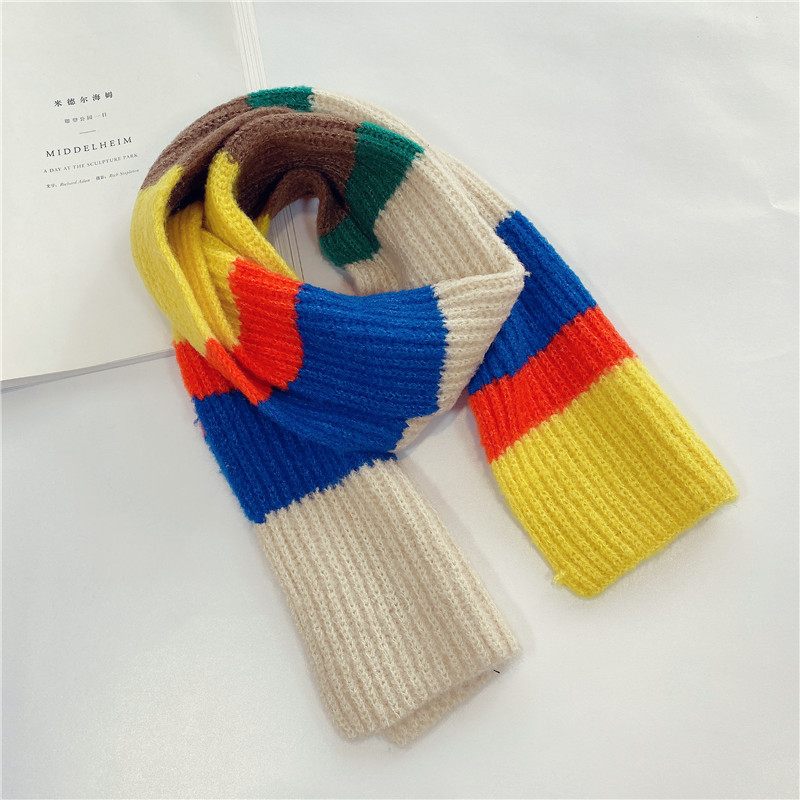 拼色針織毛線圍巾 秋冬必備保暖針織圍巾 可愛兒童撞色圍巾31