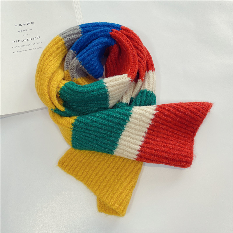 拼色針織毛線圍巾 秋冬必備保暖針織圍巾 可愛兒童撞色圍巾32