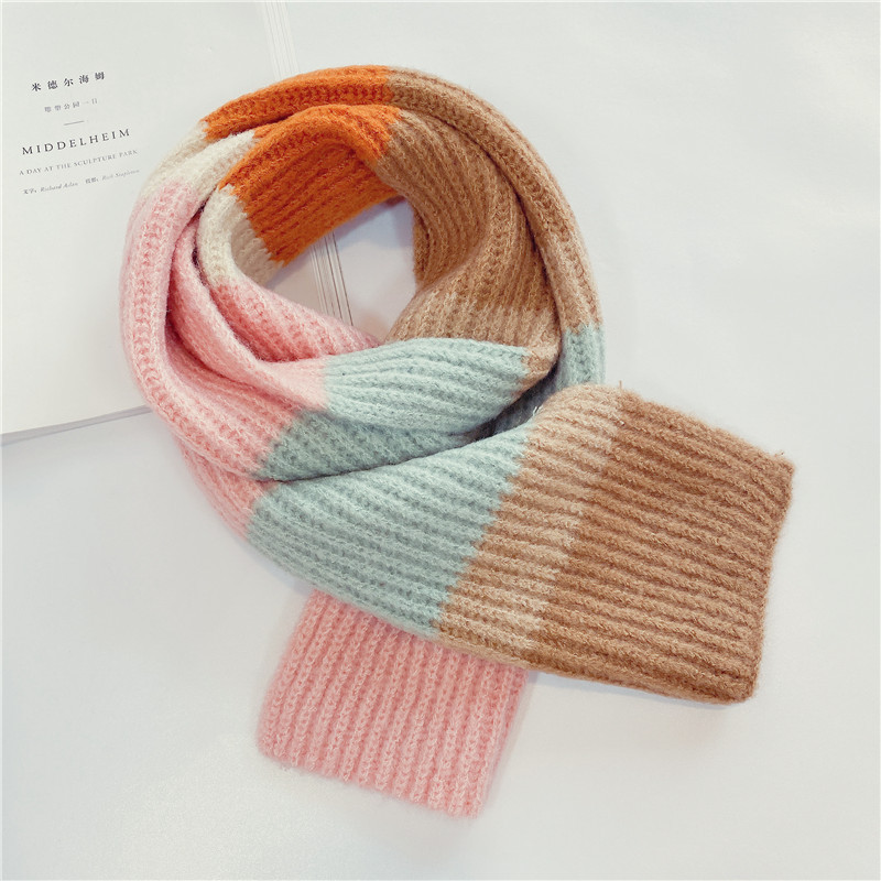 拼色針織毛線圍巾 秋冬必備保暖針織圍巾 可愛兒童撞色圍巾33